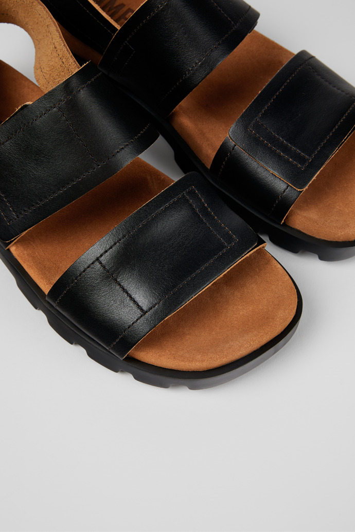 Close-up view of Brutus Sandal Black Leather 2-Strap Sandal for Men