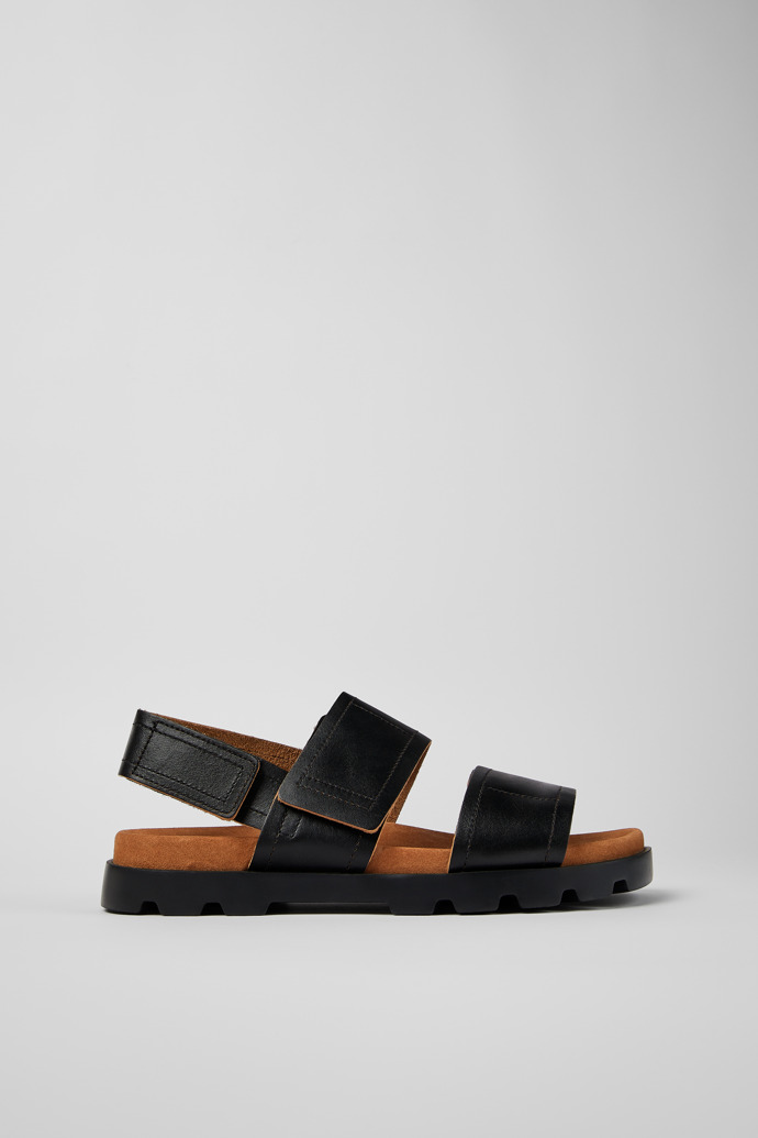 Image of Side view of Brutus Sandal Black Leather 2-Strap Sandal for Men