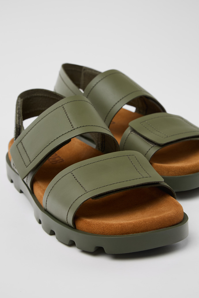 Close-up view of Brutus Sandal Green Leather Sandals for Men.