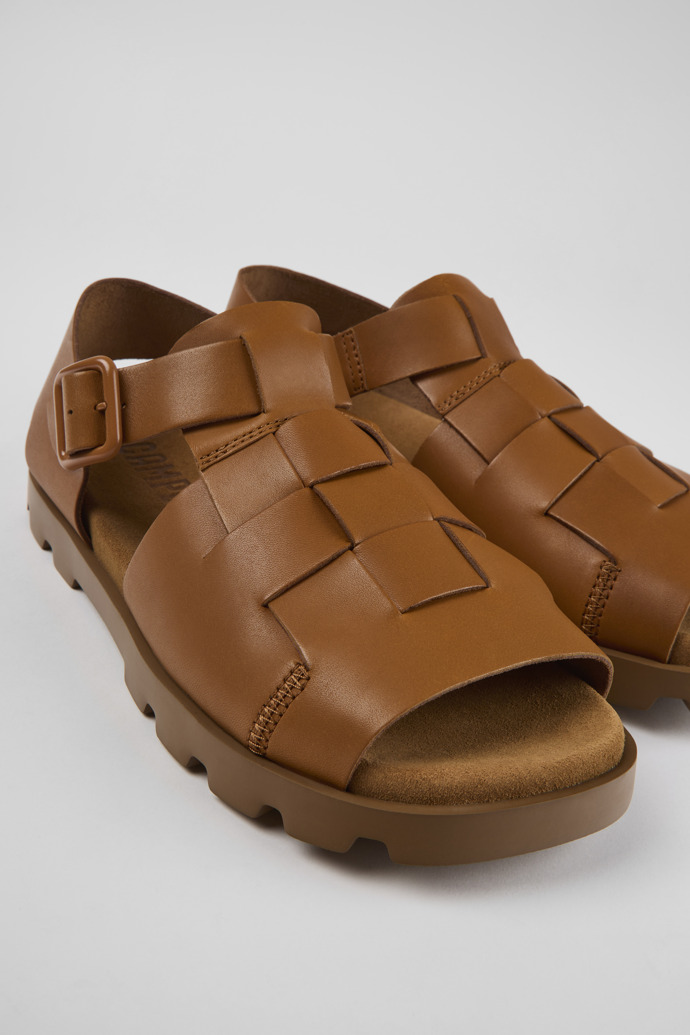 Close-up view of Brutus Sandal Brown leather sandals for men