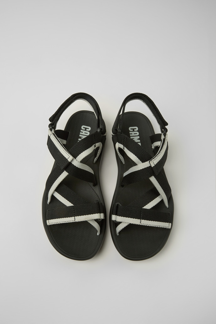 Overhead view of Match Black and white recycled PET sandals for men