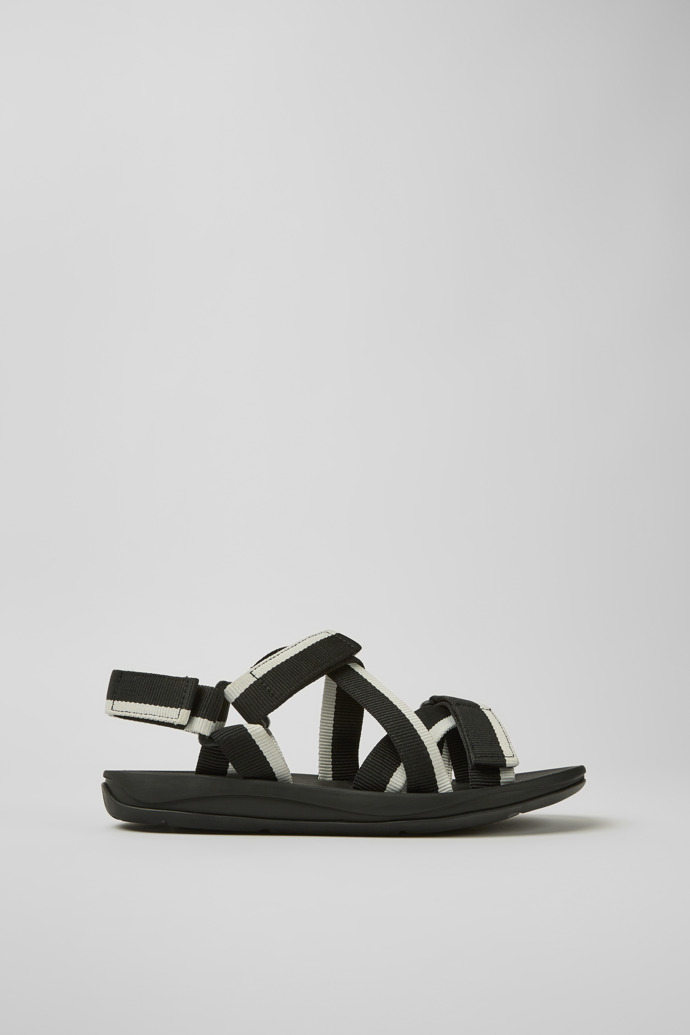Side view of Match Black and white recycled PET sandals for men