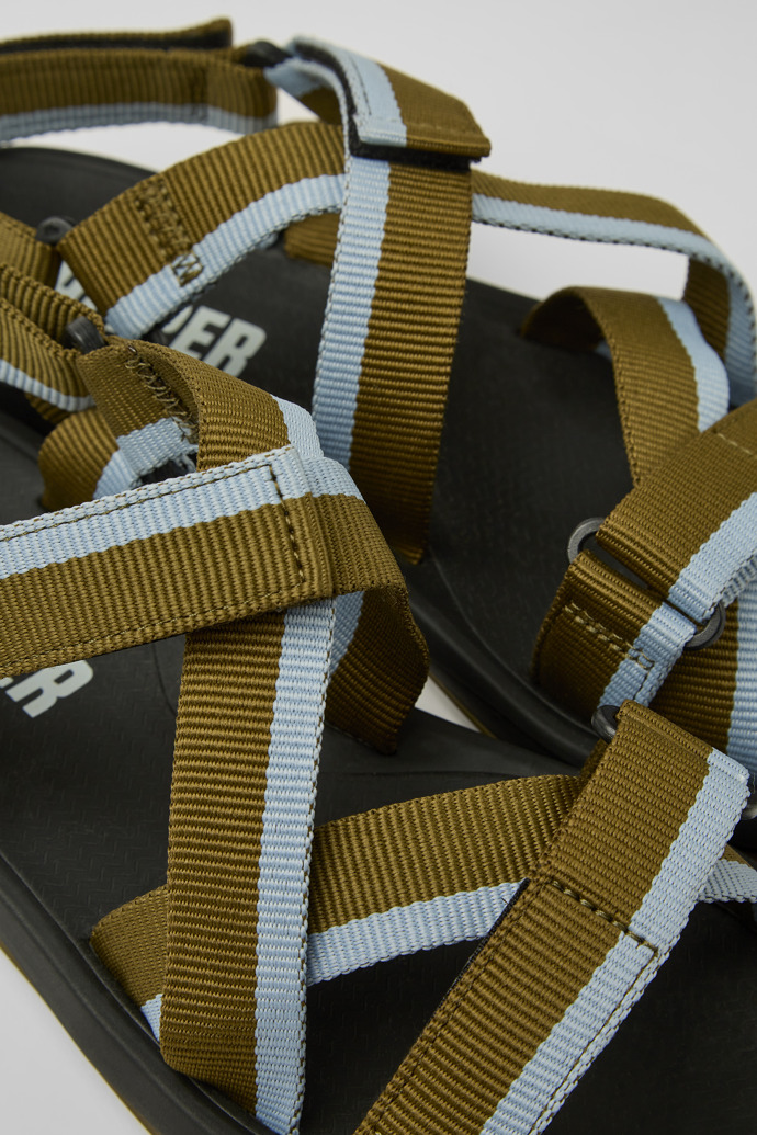 Close-up view of Match Green and blue recycled PET sandals for men