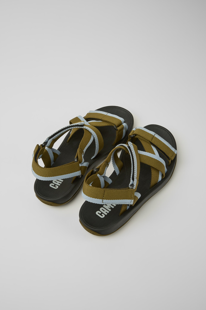 Back view of Match Green and blue recycled PET sandals for men