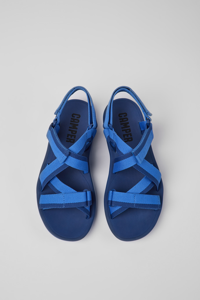 Overhead view of Match Blue recycled PET sandals for men