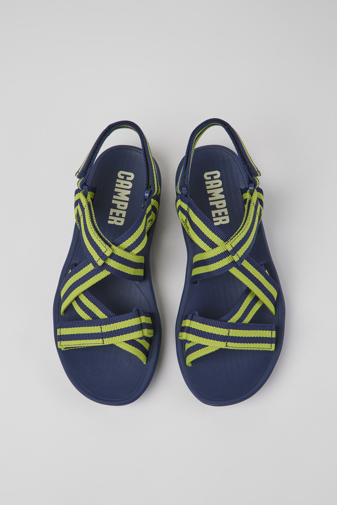 Overhead view of Match Blue and yellow textile sandals for men