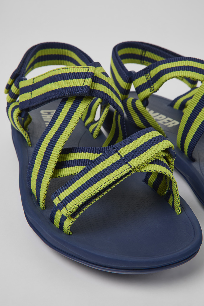 Close-up view of Match Blue and yellow textile sandals for men