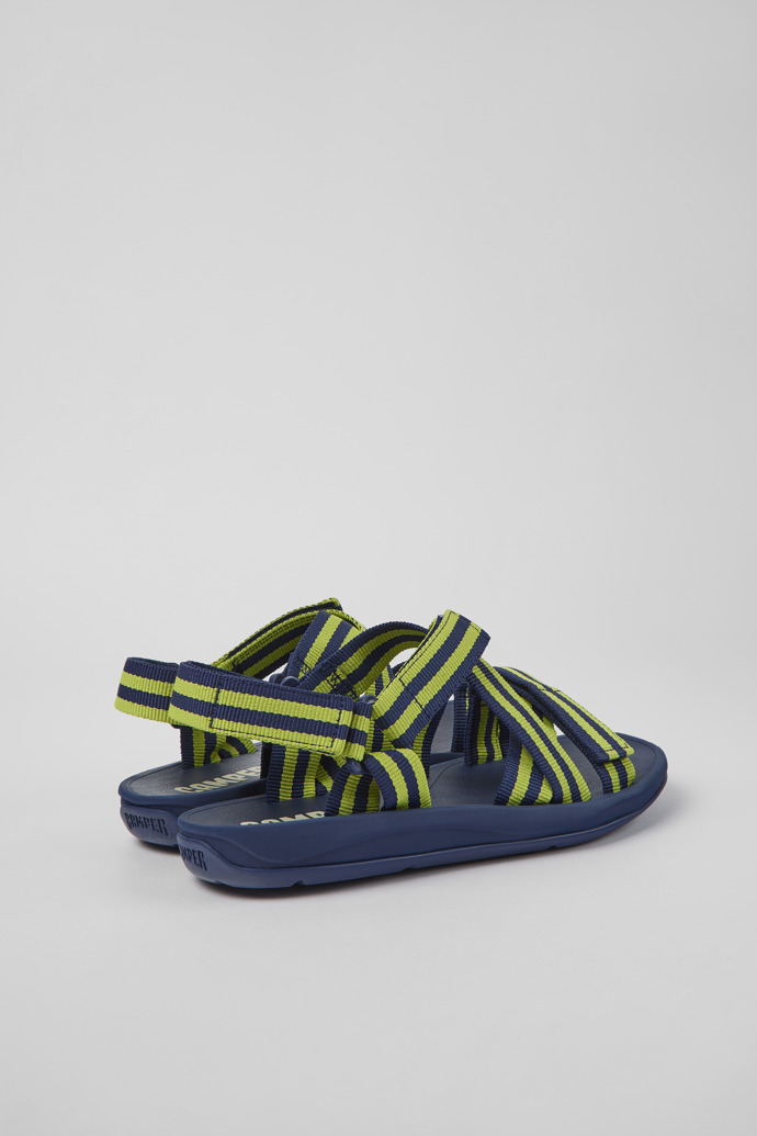 Back view of Match Blue and yellow textile sandals for men