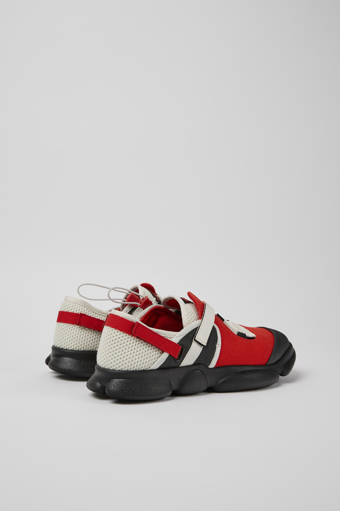 Back view of Karst White, black, and red textile shoes for men