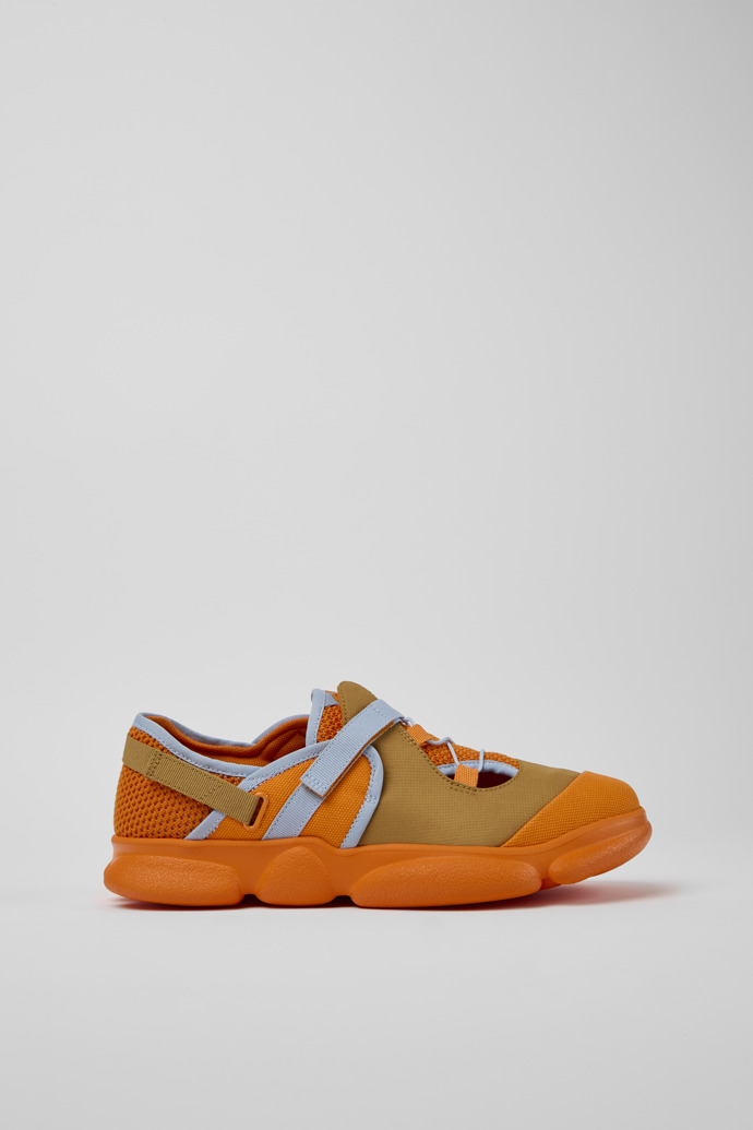 Side view of Karst Orange and brown textile shoes for men