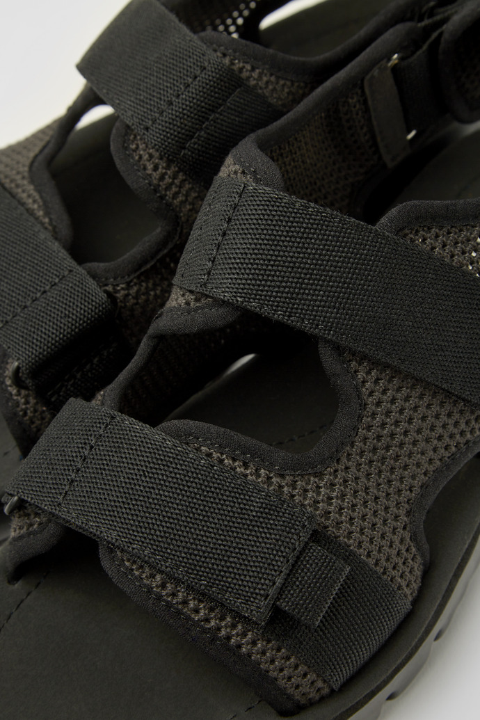 Close-up view of Oruga Black and grey TENCEL® Lyocell sandals for men