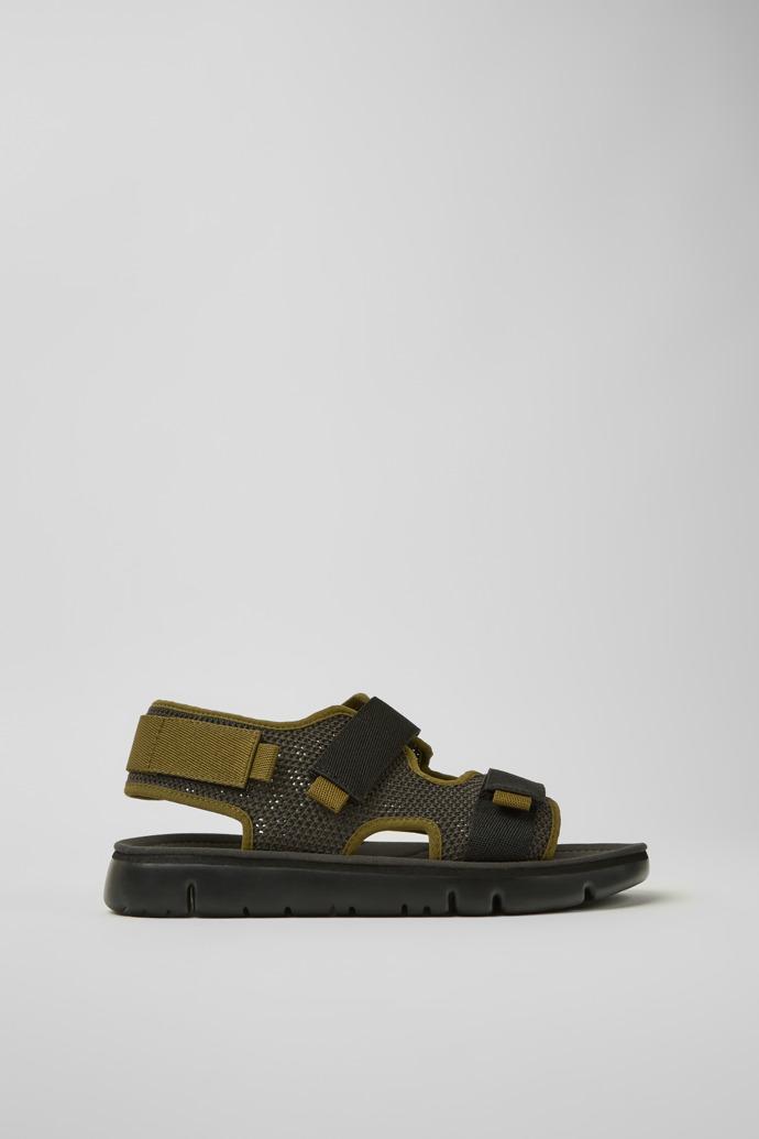 Image of Side view of Oruga Grey, black, and green sandals for men