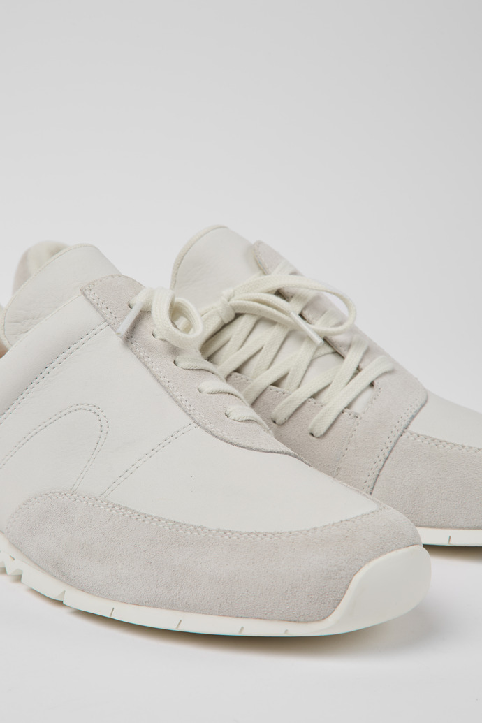 Close-up view of Twins White non-dyed leather sneakers for men