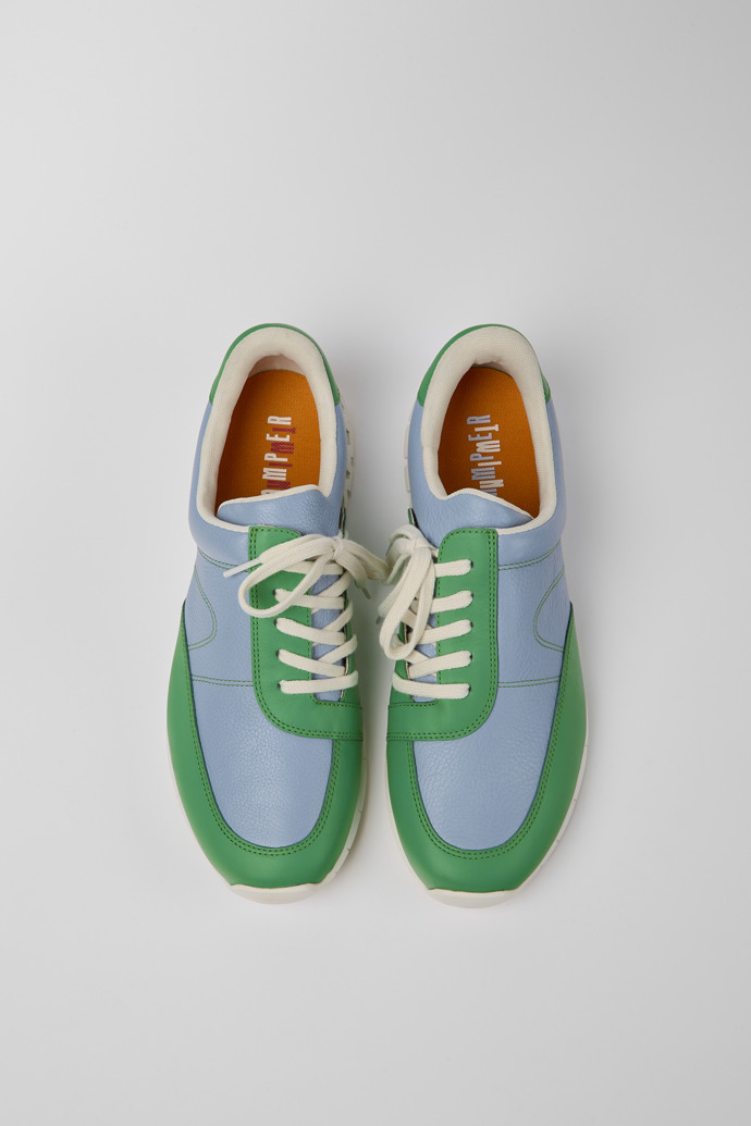 Overhead view of Twins Blue and green leather sneakers for men