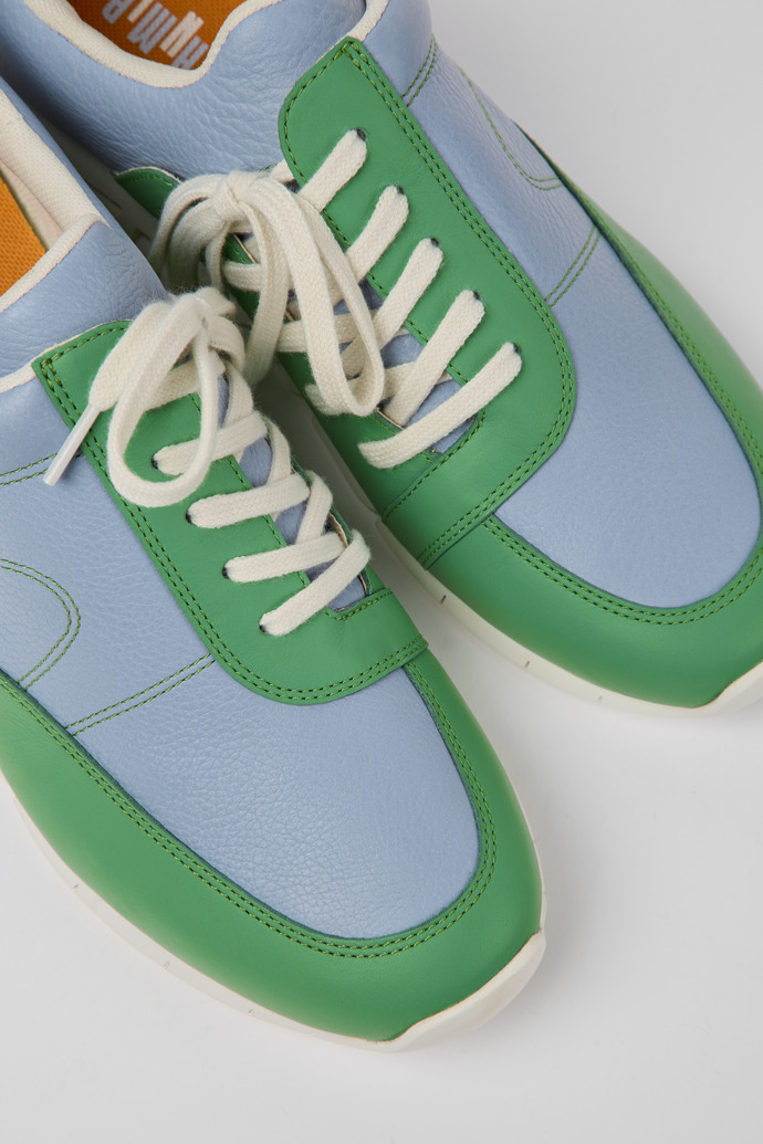 Close-up view of Twins Blue and green leather sneakers for men