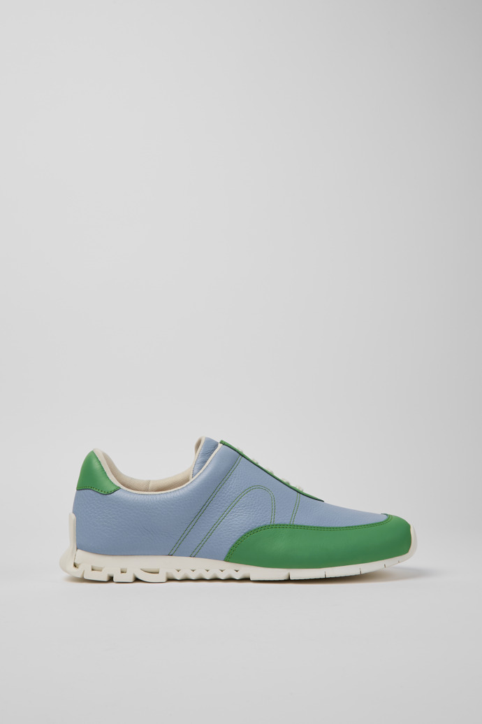 Side view of Twins Blue and green leather sneakers for men
