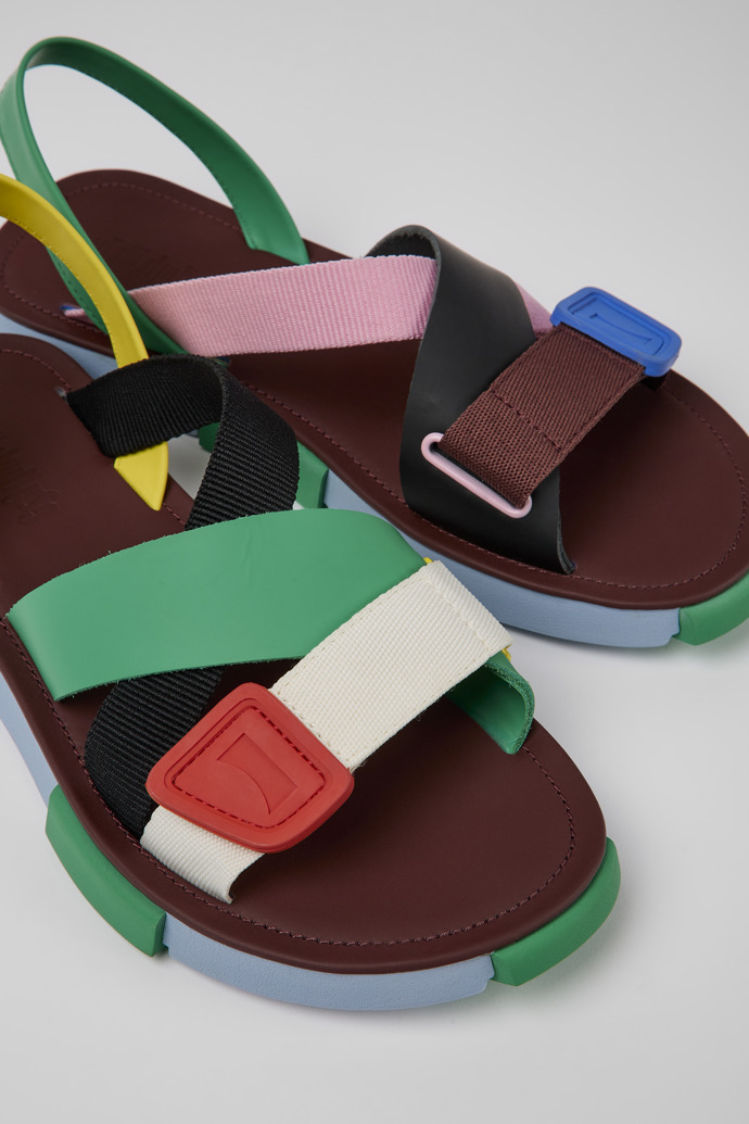 Close-up view of Twins Multicolored leather sandals for men