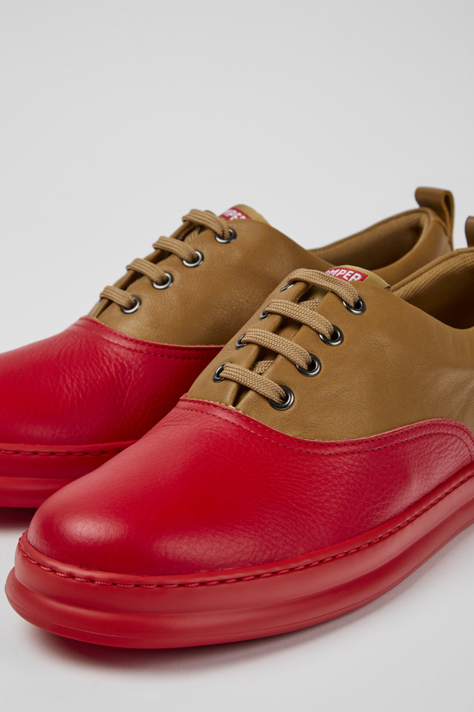 Runner Brązowo-czerwone skórzane sneakersy męskie