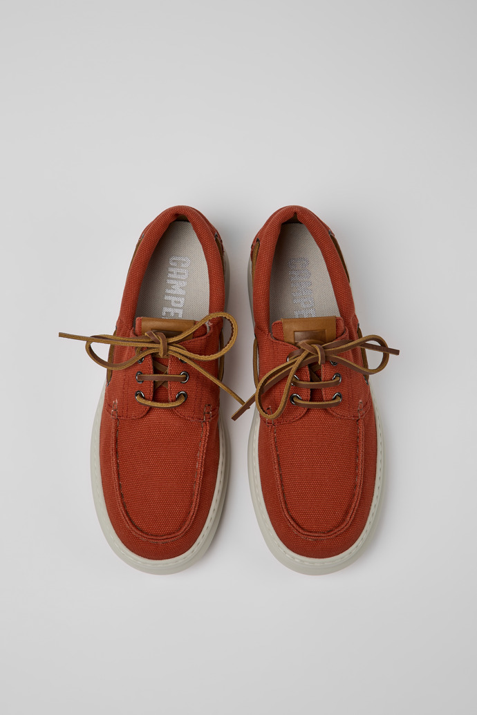 Overhead view of Runner Red recycled cotton shoes for men