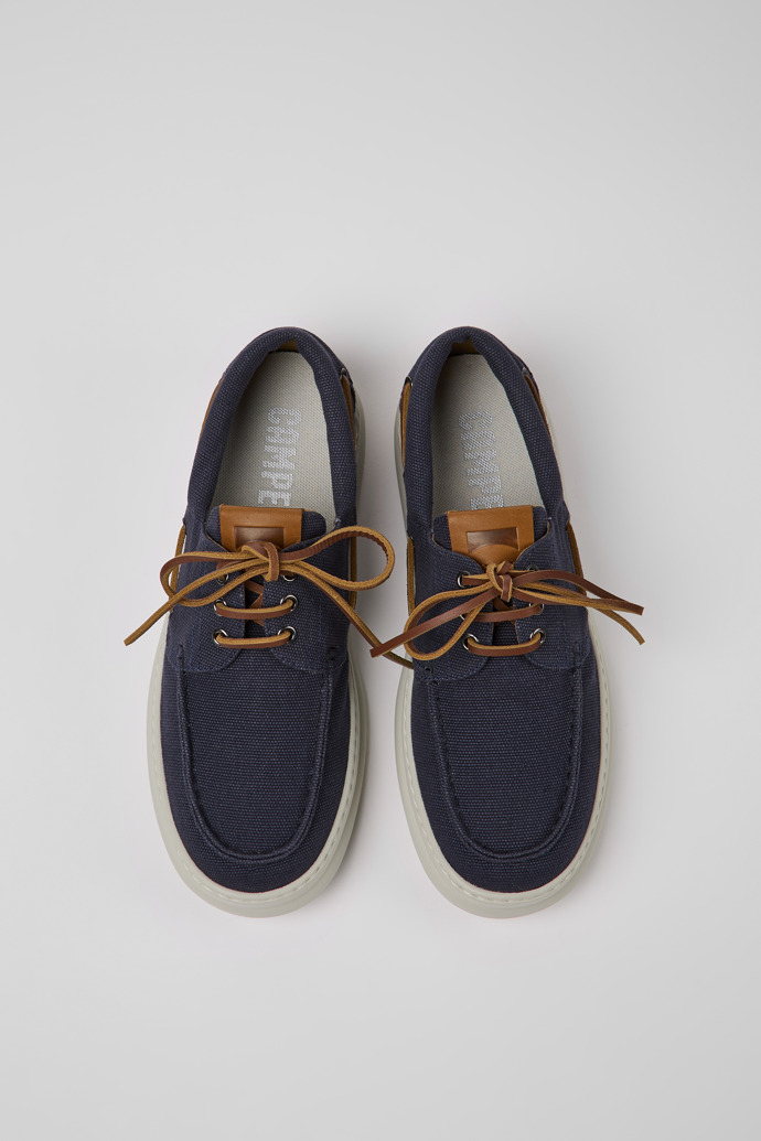 Overhead view of Runner Blue recycled cotton shoes for men
