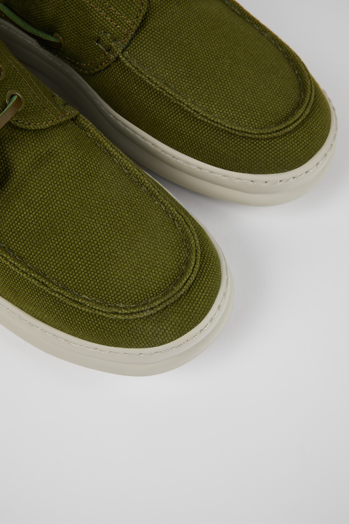 Close-up view of Runner Green Textile Boat Shoe for Men