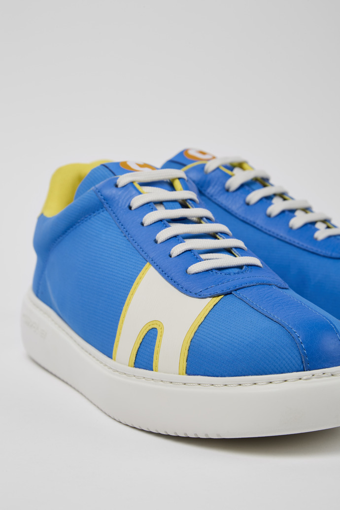 Close-up view of Runner K21 Blue and white recycled polyester sneakers for men