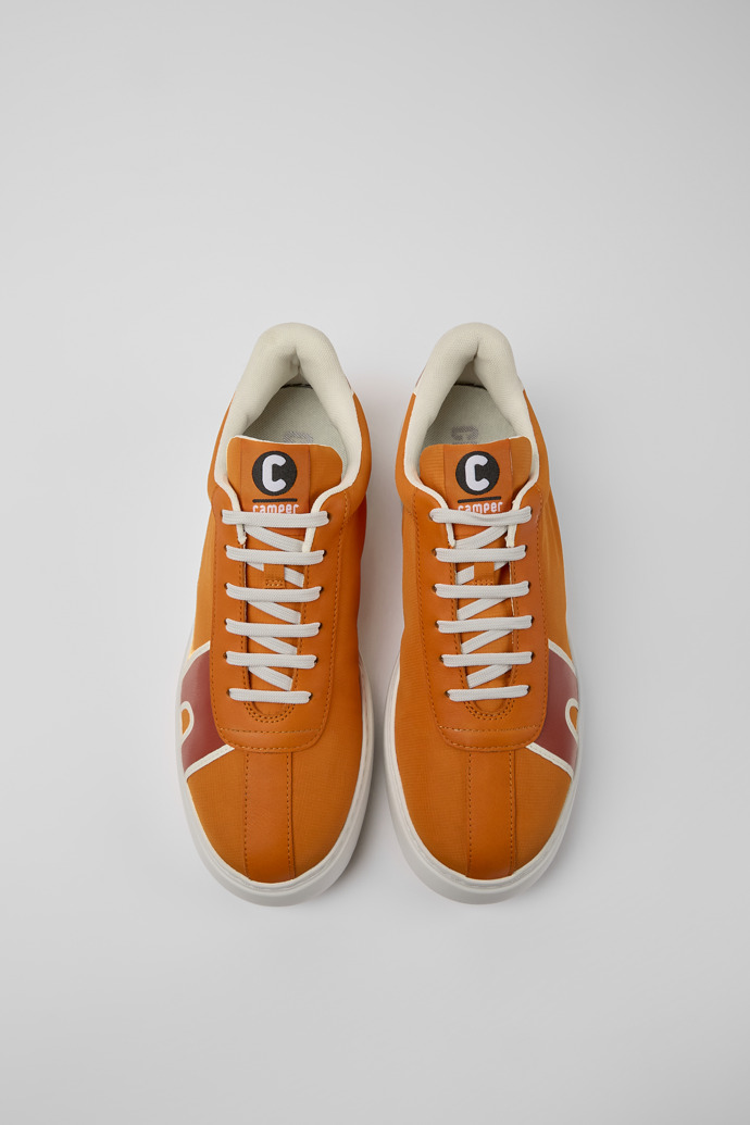Overhead view of Runner K21 Orange, red, and white sneakers for men