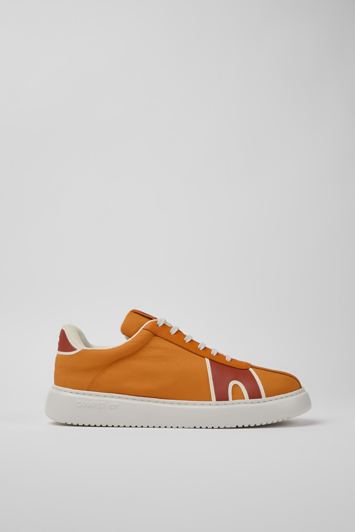 Side view of Runner K21 Orange, red, and white sneakers for men