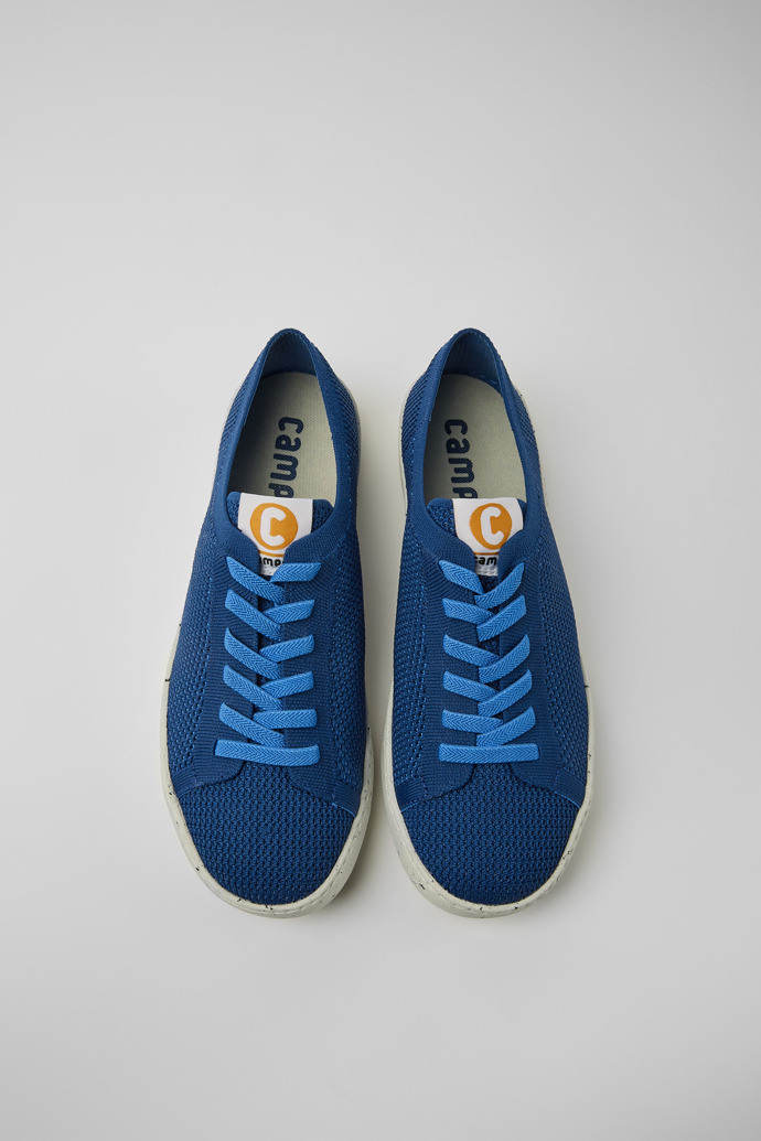 Overhead view of Peu Touring Blue recycled PET sneakers for men