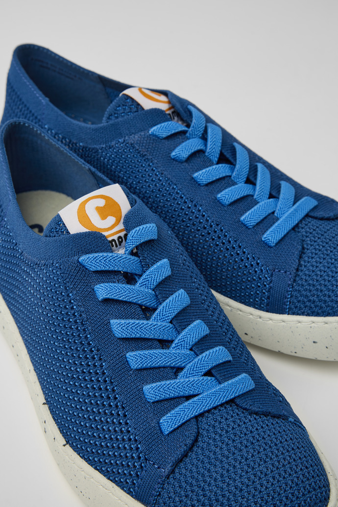 Close-up view of Peu Touring Blue recycled PET sneakers for men