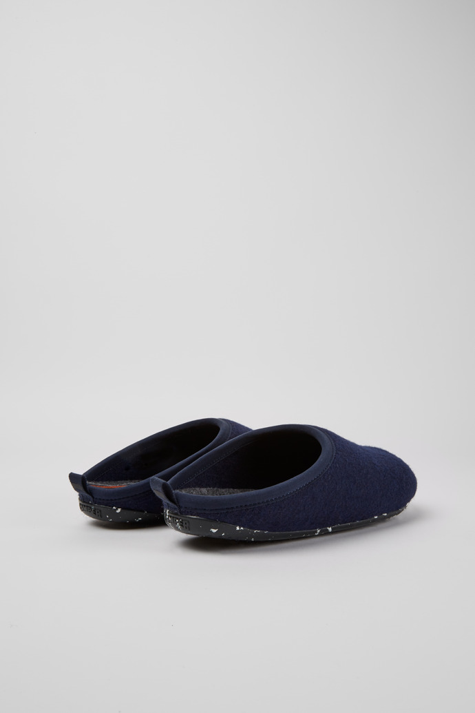 Back view of Wabi Dark blue wool men’s slippers