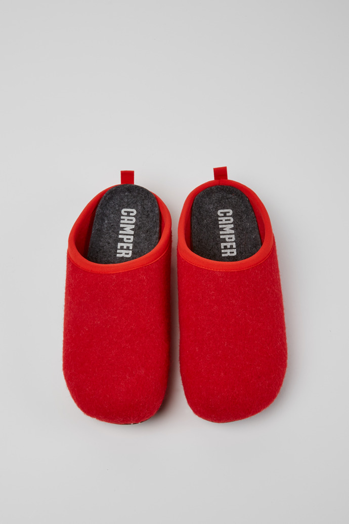 Overhead view of Wabi Red wool men’s slippers