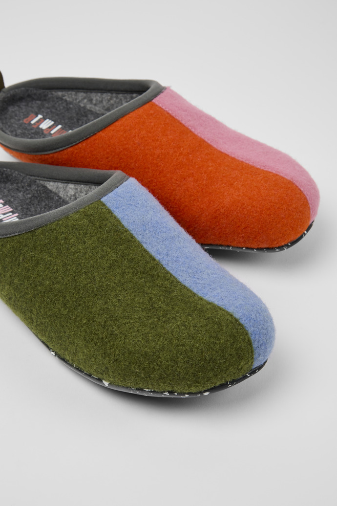 Close-up view of Twins Multicolored wool men’s slippers