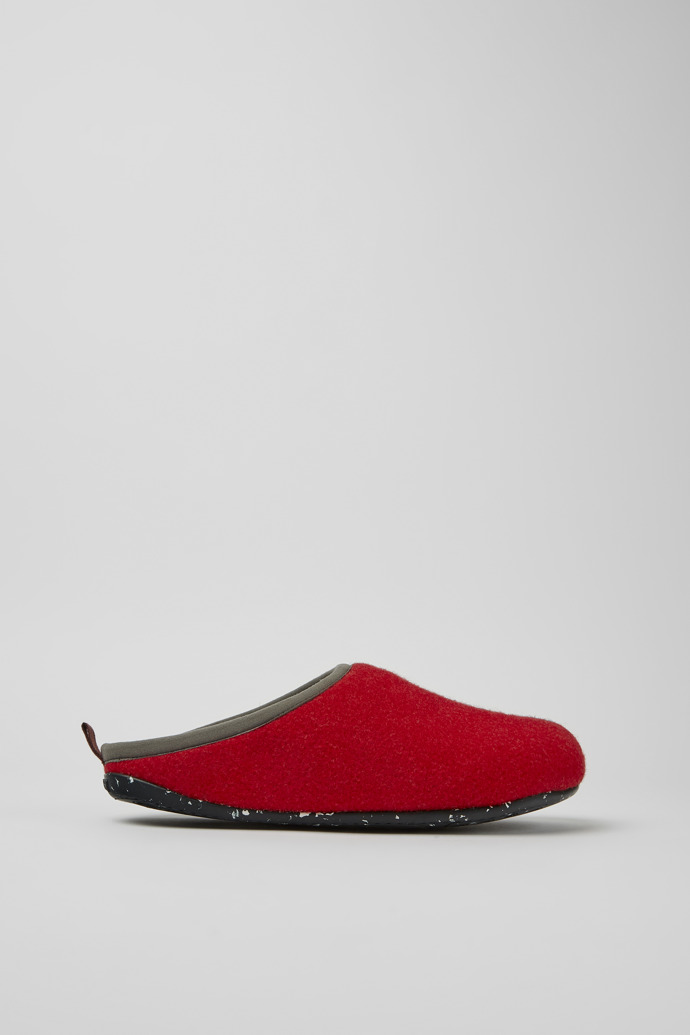Side view of Twins Burgundy, red, and gray wool slippers for men