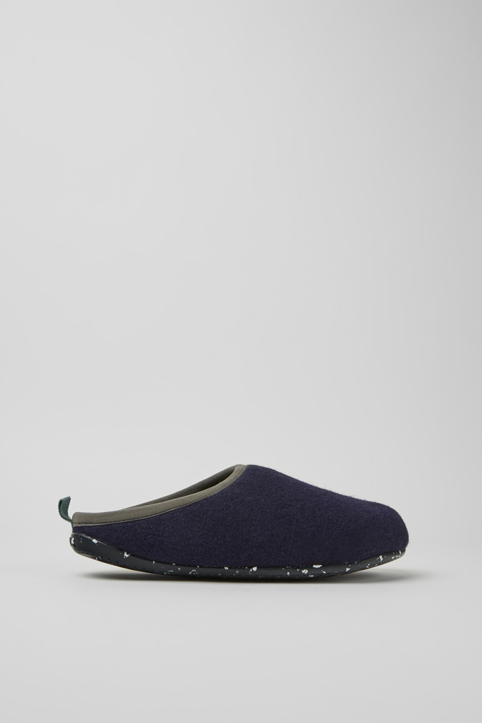 Side view of Twins Green, blue, and gray wool slippers for men