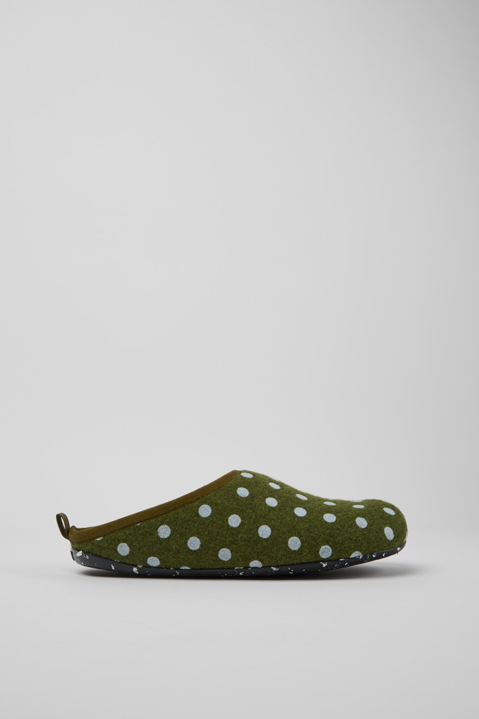 Image of Side view of Wabi Green and blue wool men’s slippers