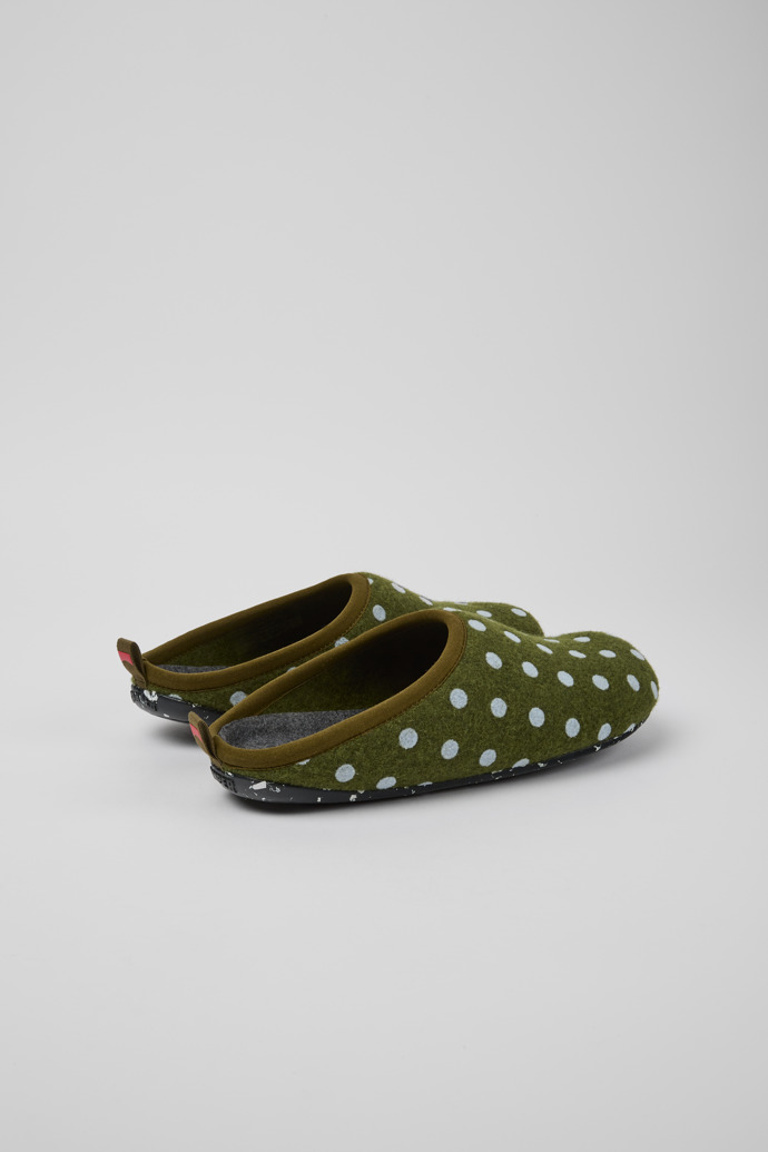 Back view of Wabi Green and blue wool men’s slippers
