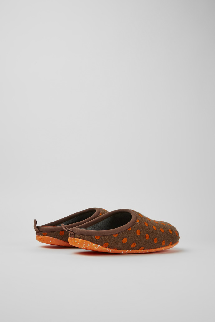 Back view of Wabi Brown and orange wool slippers for men
