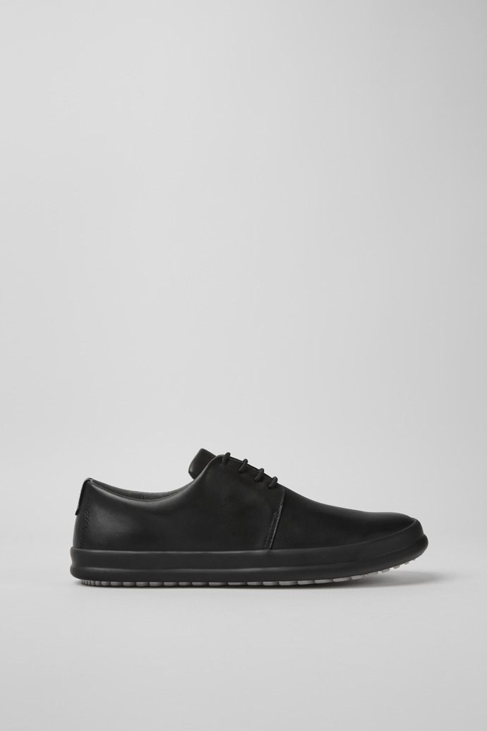 Image of Side view of Chasis Black leather shoes for men