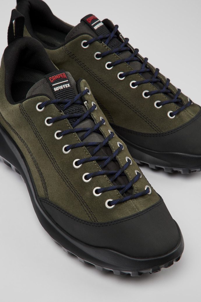 Close-up view of CRCLR Green nubuck and textile sneakers for men