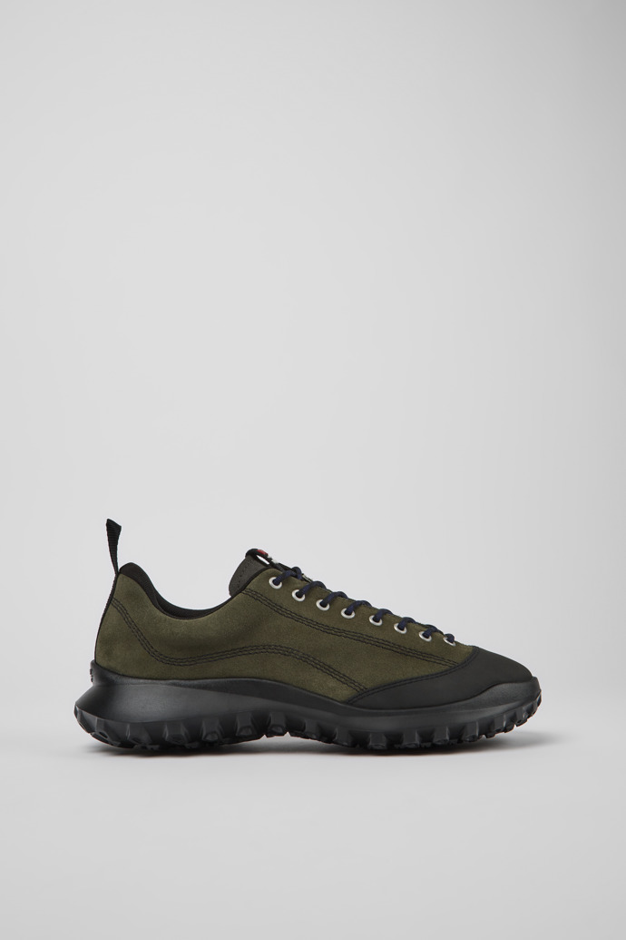 Image of Side view of CRCLR Green nubuck and textile sneakers for men