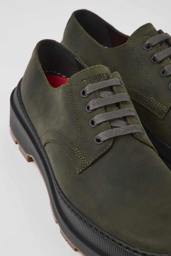 Close-up view of Brutus Trek Dark green nubuck shoes for men