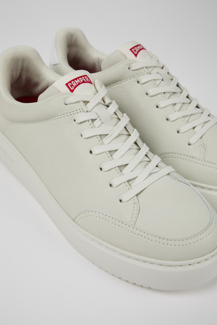 Close-up view of Runner K21 White non-dyed leather sneakers for men