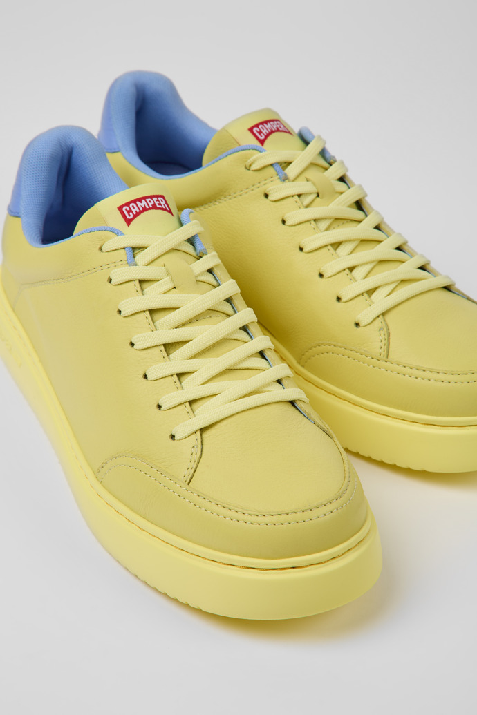 Close-up view of Runner K21 Yellow leather sneakers for men