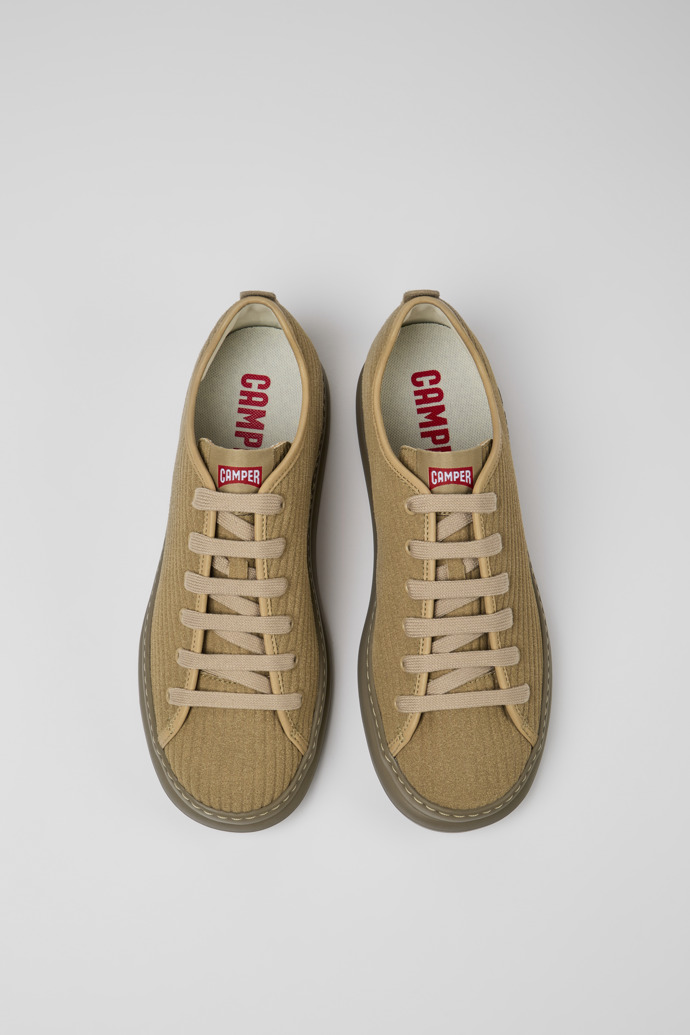 Overhead view of Runner Beige leather and nubuck sneakers for men