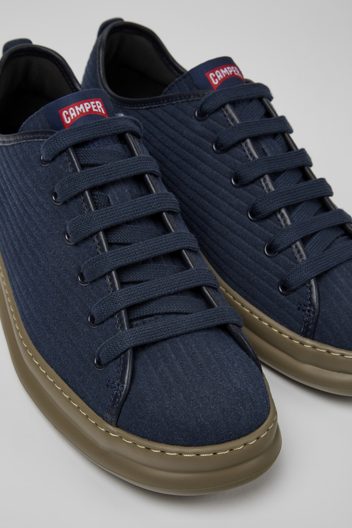 Close-up view of Runner Blue leather and nubuck sneakers for men