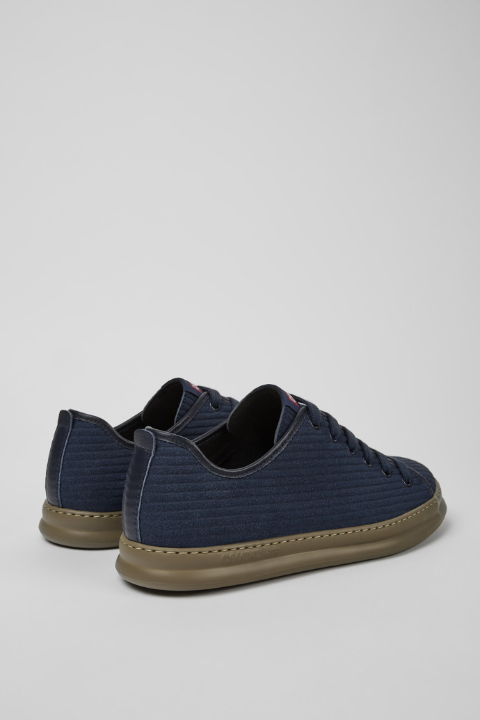 Back view of Runner Blue leather and nubuck sneakers for men
