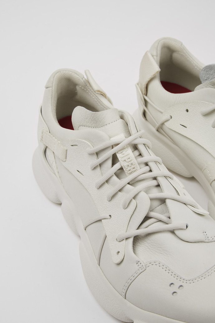 Close-up view of Karst White non-dyed leather sneakers for men