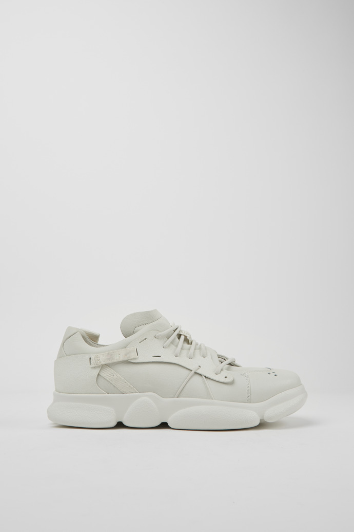 Side view of Karst White non-dyed leather sneakers for men