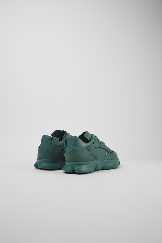 Back view of Karst Green leather and textile sneakers for men